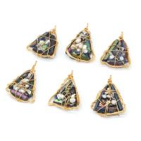 Freshwater Pearl Pendants, Iron, with Freshwater Pearl, Triangle, mixed colors 