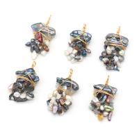 Freshwater Pearl Pendants, Iron, with Freshwater Pearl, irregular, mixed colors 