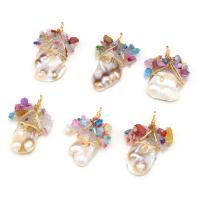 Freshwater Pearl Pendants, Iron, with Freshwater Pearl & Quartz, irregular, mixed colors 