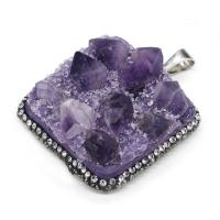Amethyst Pendant February Birthstone , Zinc Alloy, with Rhinestone Clay Pave & Amethyst,  Square, mixed colors 