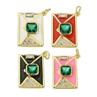 Cubique Pendentif en laiton zircon pavent, avec cristal, Placage de couleur d'or, bijoux de mode & DIY & pavé de micro zircon & pour femme & émail, plus de couleurs à choisir Environ 3mm, Vendu par PC