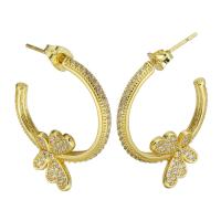 Brass Stud Earring, gold color plated, fashion jewelry & micro pave cubic zirconia & for woman, golden 