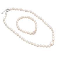 Bijoux de perle d'eau douce naturelle, perle d'eau douce cultivée, Bracelet & collier, avec alliage de zinc, avec 1.97 chaînes de rallonge, Placage, 2 pièces & bijoux de mode, 7-8mm,12mm,19cm,45cm, Vendu par fixé