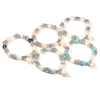 Zinc Alloy Pearl Bracelets, Freshwater Pearl, with Zinc Alloy, silver color plated, fashion jewelry & blacken 9-10mm,7mm cm 