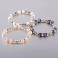 Zinc Alloy Pearl Bracelets, with Freshwater Pearl, silver color plated, fashion jewelry & with rhinestone 8mm,6mm cm 