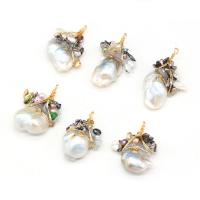 Freshwater Pearl Pendants, with Resin & Iron, gold color plated, fashion jewelry & DIY 