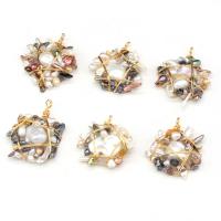 Freshwater Pearl Pendants, with Resin & Iron, gold color plated, fashion jewelry & DIY 