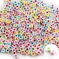 Zweifarbige Acryl Perlen, Quadrat, mit einem Muster von Herzen & Emaille, keine, 6.7x6.7mm, ca. 100PCs/Tasche, verkauft von Tasche