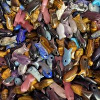 Mixed Gemstone Pendants, Natural Stone, Fish, random style & Unisex, mixed colors, 10x16-18mm 
