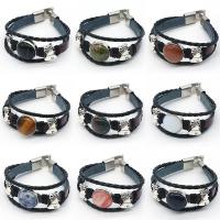 Gemstone Bracelets, Cowhide, with Natural Stone & Zinc Alloy, platinum color plated & Unisex Approx 7.09 Inch 