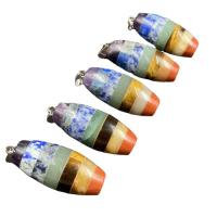 Mixed Gemstone Pendants, Rainbow Stone, barrel, Unisex, mixed colors 