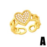 metal Anillo de dedo Cuff, Corazón, chapado en color dorado, Joyería & micro arcilla de zirconia cúbica, dorado, 11mm, Vendido por UD