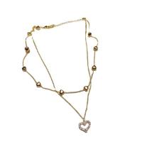 Rhinestone Zinc Alloy Necklace, with 1.77inch extender chain, Heart, gold color plated, Double Layer & for woman & with rhinestone & hollow Approx 16.14 Inch 