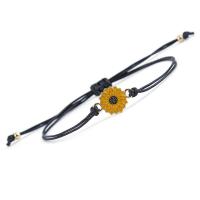 Fashion Create Wax Cord Bracelets, Zinc Alloy, with Wax Cord, Sunflower, Adjustable & for woman & enamel, black, 2mm Approx 5.9 Inch 