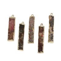 Gemstone Jewelry Pendant, Brass, with Gemstone, Rectangle, mixed colors 