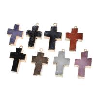 Gemstone ювелирные изделия Кулон, Латунь, с Полудрагоценный камень, Kресты, Много цветов для выбора продается PC