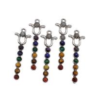 Gemstone Brass Pendants, with Gemstone, mixed colors 