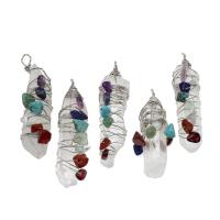 Gemstone Brass Pendants, with Gemstone & Clear Quartz, mixed colors 
