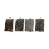 Gemstone Brass Pendants, with Gemstone, Square, mixed colors 