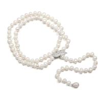 Natural Freshwater Pearl Necklace, with Zinc Alloy, silver color plated, fashion jewelry & with rhinestone, 8-9mm .53 Inch 