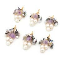 Freshwater Pearl Pendants, with Amethyst & Resin & Iron, gold color plated, fashion jewelry 