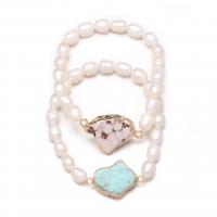 Bracelets perles de pierres semi-précieuses, perle d'eau douce cultivée, avec pierre gemme & laiton, Placage de couleur d'or, bijoux de mode, plus de couleurs à choisir, 8-9mm .48 pouce, Vendu par brin