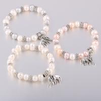 Bracelets de perles En alliage de zinc , perle d'eau douce cultivée, avec alliage de zinc, Placage de couleur argentée, bijoux de mode & noircir, plus de couleurs à choisir, 8mm,6mm .48 pouce, Vendu par brin