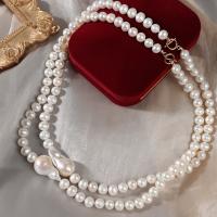 Natural Freshwater Pearl Necklace, 14k gold toggle clasp, high quality plated, fashion jewelry, white, 7-8mm,15-18mm .72 Inch 