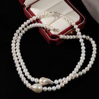 Natural Freshwater Pearl Necklace, with 14K Gold, with 1.97 extender chain, high quality plated, fashion jewelry, white, 7-8mm .75 Inch 