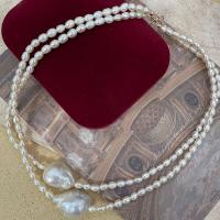 Collier de perles d'eau douce naturelles, perle d'eau douce cultivée, avec or 14K, avec 0.79 chaînes de rallonge, fade et jamais plaqué de haute qualité, bijoux de mode, blanc .75 pouce, Vendu par brin