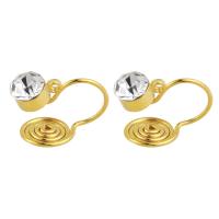 Brass Clip On Earring Finding, Unisex & faceted & with rhinestone, golden, 13mm 
