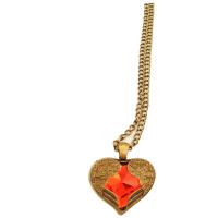 Zinc Alloy Sweater Chain Necklace, with acrylic rhinestone, Heart, antique gold color plated, for woman & faceted, red Approx 25.59 Inch 