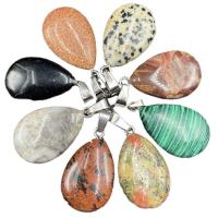 Gemstone Necklaces, Natural Stone, with leather cord, Teardrop, random style & Unisex, mixed colors Approx 14.96 Inch 
