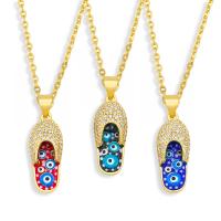 Evil Eye Jewelry Necklace, Brass, with 1.97 extender chain, gold color plated, micro pave cubic zirconia & enamel .72 Inch 