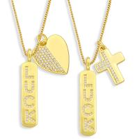 Cubic Zircon Micro Pave Brass Necklace, with 1.97 extender chain, gold color plated & micro pave cubic zirconia, golden .72 Inch 