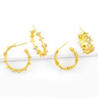 Cubic Zirconia Micro Pave Brass Earring, gold color plated & micro pave cubic zirconia, golden 