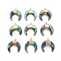 Abalone Shell Pendants, with Zinc Alloy, Moon, gold color plated, DIY 