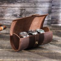 Leather Watch Box, Full Grain Cowhide Leather, handmade, portable & durable, coffee color 