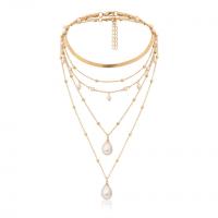 Mode-Multi-Layer-Halskette, Zinklegierung, mit Kunststoff Perlen, goldfarben plattiert, mehrschichtig & für Frau, Länge:ca. 12.2 ZollInch, verkauft von PC