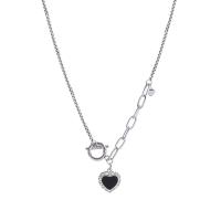 Titanium Steel Jewelry Necklace, with 2.36inch extender chain, Heart, silver color plated, for woman & enamel, 13mm Approx 15.7 Inch 