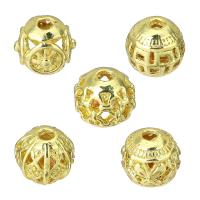 Zinklegierung hohle Perlen, rund, vergoldet, verschiedene Stile für Wahl, 9x9x9mm, Bohrung:ca. 3mm, verkauft von PC