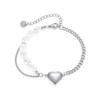 Stainless Steel Chain Bracelets, with Plastic Pearl, with 2.17inch extender chain, for woman, original color Approx 6.5 Inch 