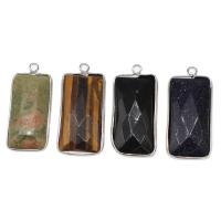 Подвески из натуральных камни и латуни, Латунь, с Полудрагоценный камень, Прямоугольная форма, Много цветов для выбора продается PC