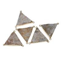 Gemstone Connector, Brass, with Gemstone, Triangle, mixed colors 