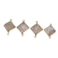 Gemstone Connector, Brass, with Gemstone, Rhombus, mixed colors 