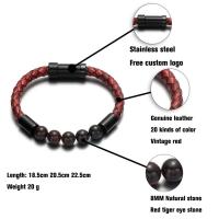 Gemstone Bracelets, Stainless Steel, with Leather, Unisex 
