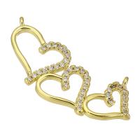 Cubic Zirconia Micro Pave Brass Connector, Heart, gold color plated, fashion jewelry & DIY & micro pave cubic zirconia, golden 