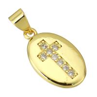 Cubic Zirconia Micro Pave Brass Pendant, gold color plated, fashion jewelry & with cross pattern & DIY & micro pave cubic zirconia, golden Approx 4mm 