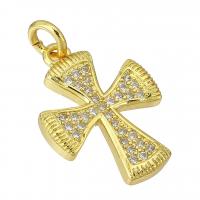 Cubic Zirconia Micro Pave Brass Pendant, Cross, gold color plated, fashion jewelry & DIY & micro pave cubic zirconia, golden Approx 2mm 