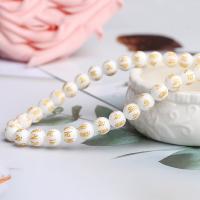 Perles en porcelaine blanche, Rond, DIY & normes différentes pour le choix & or accentué, blanc Environ 15.12 pouce, Vendu par brin